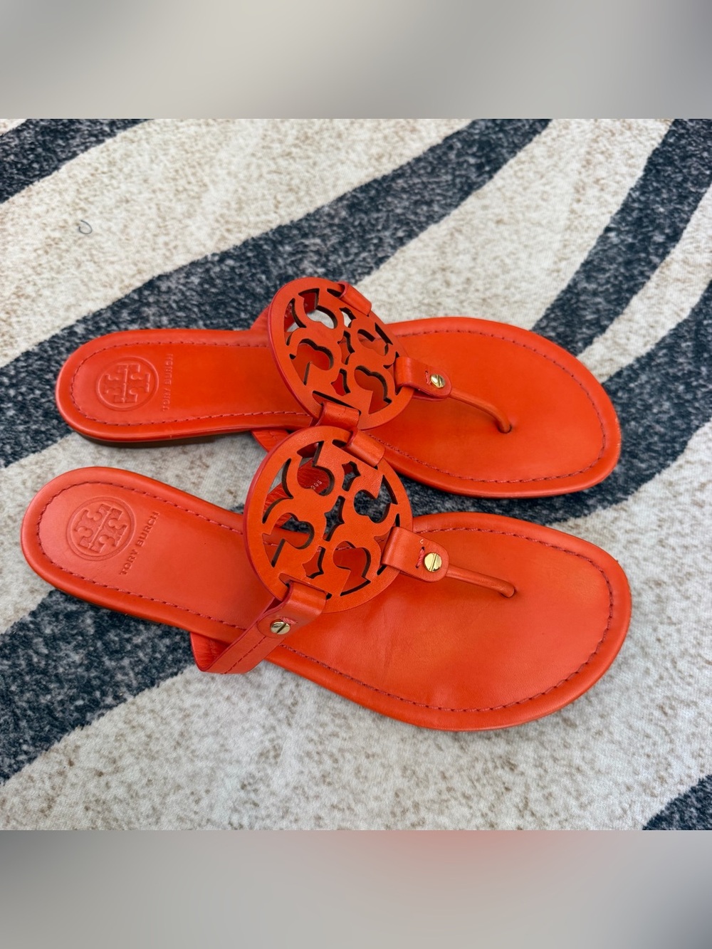 NWOB TORY BURCH Miller Embossed Leather Sandals Size 11 Orange